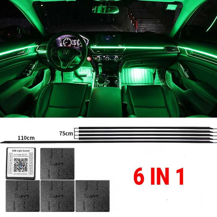 Система за LED амбиентно осветление за автомобили с RGB 64 цвята, 6в1