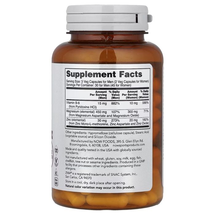 ZMA из Америки Цинк Магний витамин B-6 NOW Sports 90 капсул