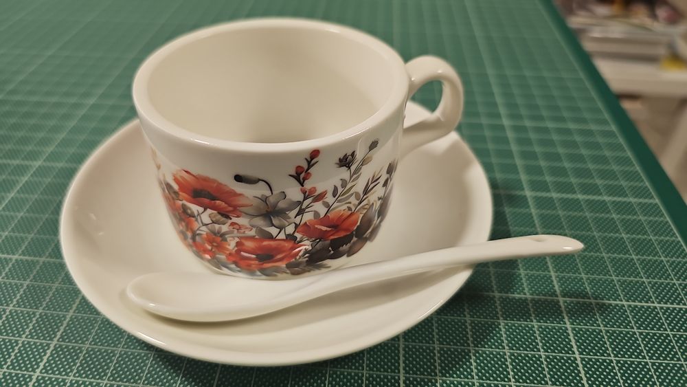 Комплект чаша, чинийка, лъжичка за сублимация1