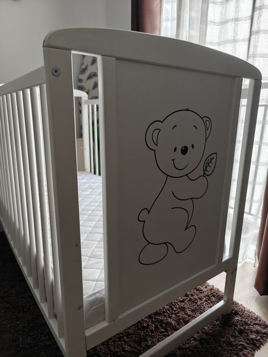 Pătuț bebe din lemn masiv Bear 120x60cm și saltea Cocos