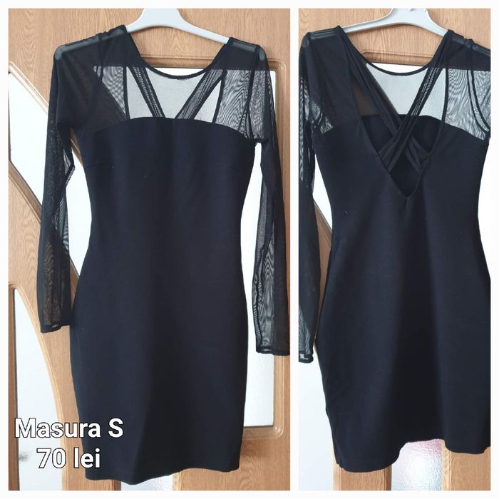 Rochie neagra, material elastic si voal