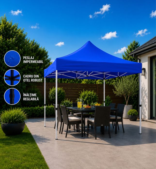 Cort pavilion 2x2m pliabil, cadru metalic, panza impermeabila, nou
