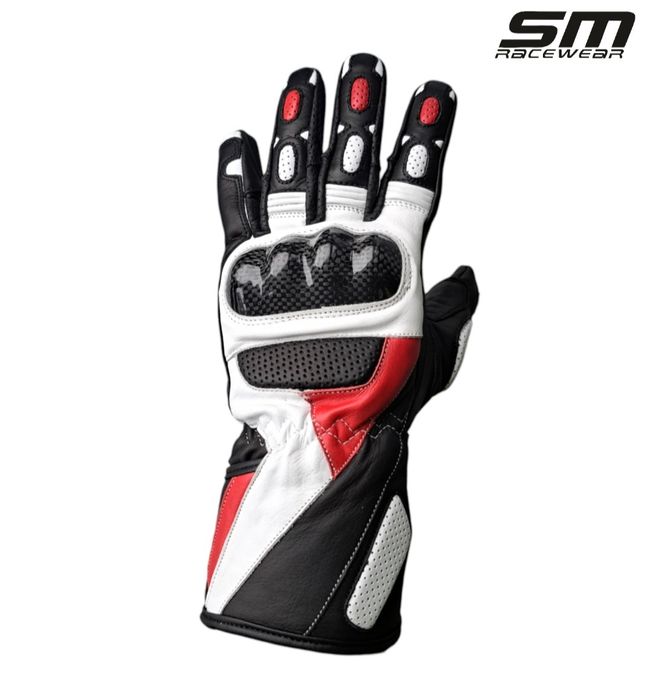 Manusi moto piele naturala SM Striker Red-White Long S, M, L, XL, 2XL
