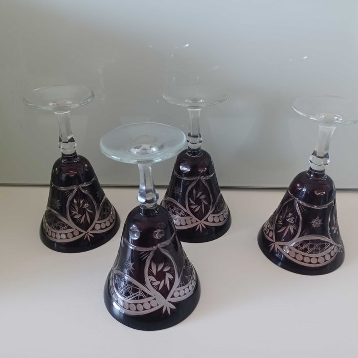 4 pahare cristal rubin, vintage 180 ml