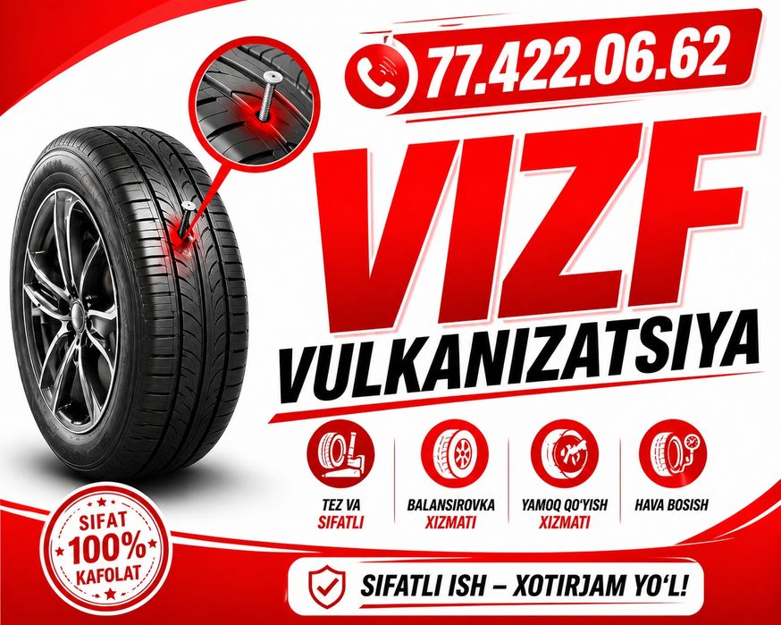 Barcha turdagi vulkanizatsiya xizmatlari 24.7 vizf xizmatlari murojaat