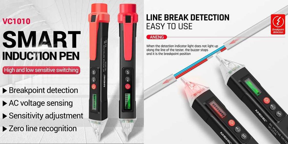 Creion detector tensiune fara contact, cu lumina LED, afisaj Nou!