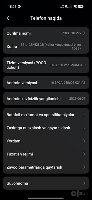 POCO x8 PRO telefoni