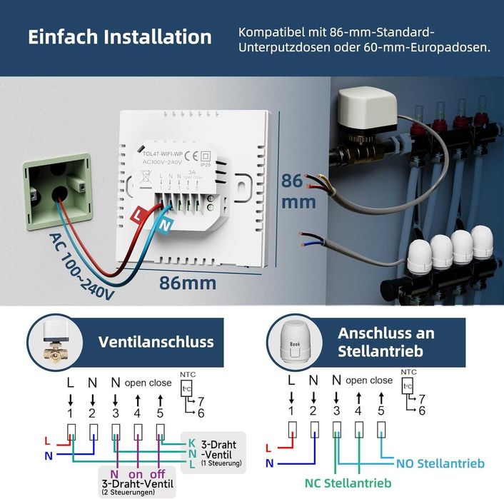 Termostat Beok TOL47WIFI-WP-WF/WP/WPB/WPB-CM/EP 3A,16A incalzire pardoseala,centrala termica,boiler gaz Smart Wireless WIFI Alexa Tuya