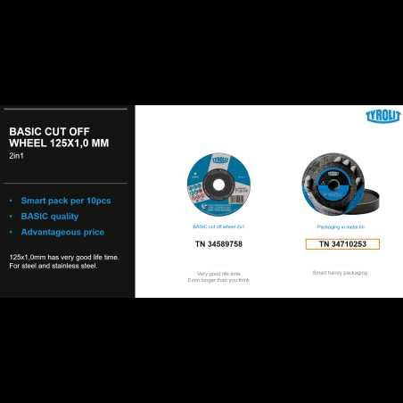 125x1x22,23  Disc debitare 2 în 1, cutie metalică Tyrolit - set 10 buc