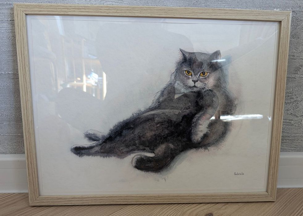 Невероятен Акварел, пухкава котка, изкуство, картина, оригинал, коте