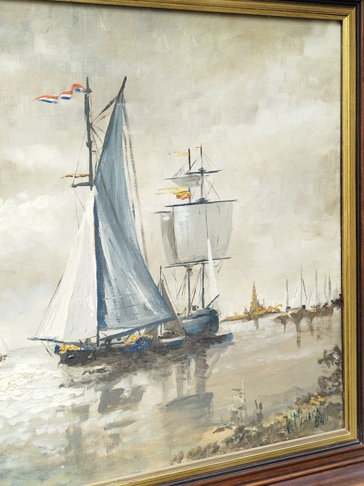 Винтидж холандска картина, масло върху платно , подписана