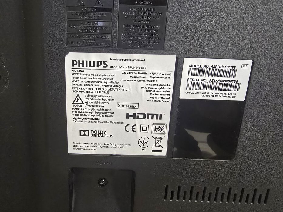 Vand tv Philips  smart 43PUH6101