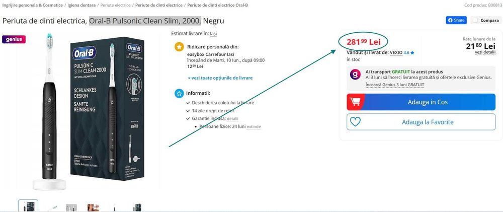 Periuța de dinți electrică Oral-B Pulsonic/Braun, Slim Clean 2000