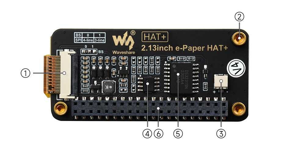 Display 2 culori Waveshare 2.13" 250x122 E-Paper HAT+