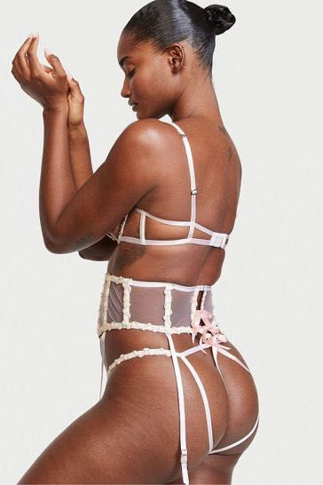 Portjartiera noua alba cu model floral Victoria’s Secret XS/S