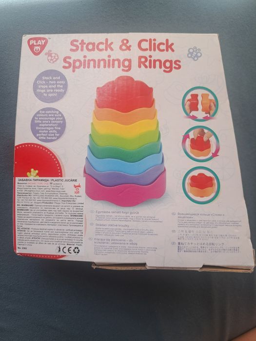 Нова цветна пирамида PlayGo Stack & Click Spinning Rings – 12+ месеца