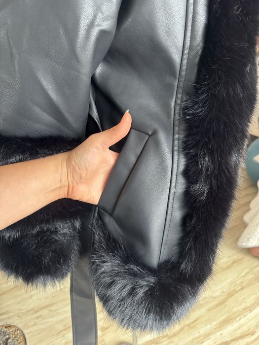 Чисто ново дамско кожено яке с пух- Луксозна серия