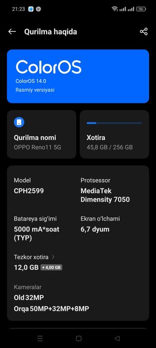 Oppo reno 11 5G 258 GB