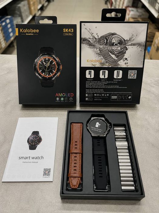 Смарт-часы Kalobee SK43 AMOLED Bluetooth звонки 3 ремешка