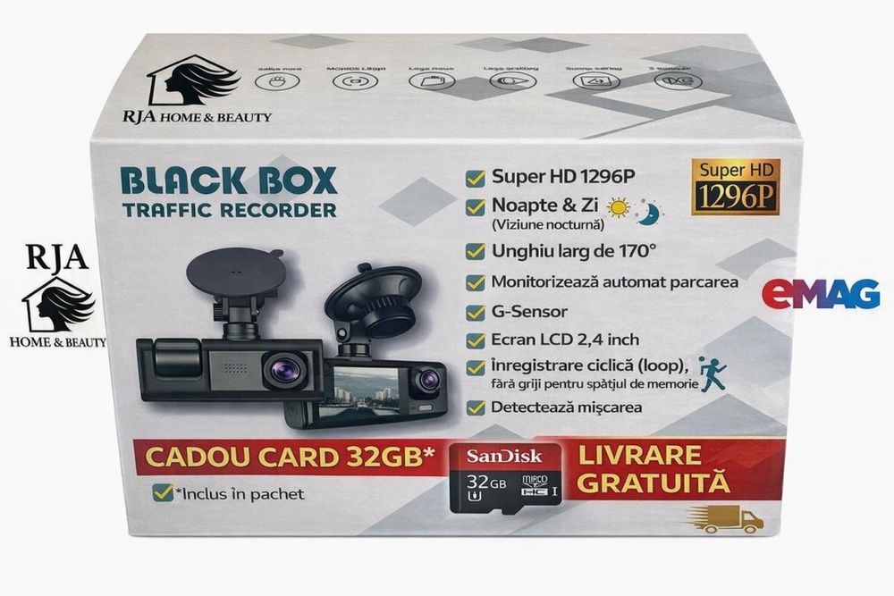 Cameră auto Card CADOU 32Gb Traffic Recorder Tripla, Super HD 1296P