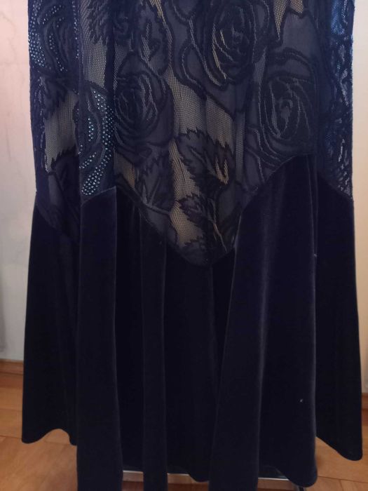 Fusta lunga din catifea, bleumarin