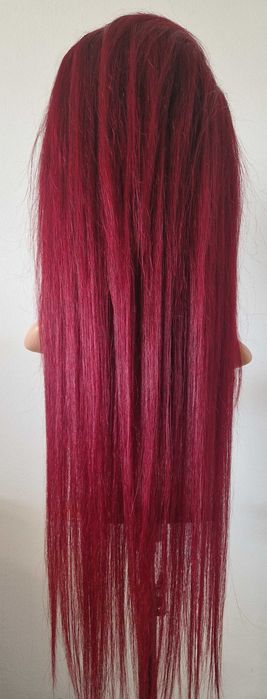 Естествена бордо тъмно червена дантелена перука 80 см - 13x6 Lace