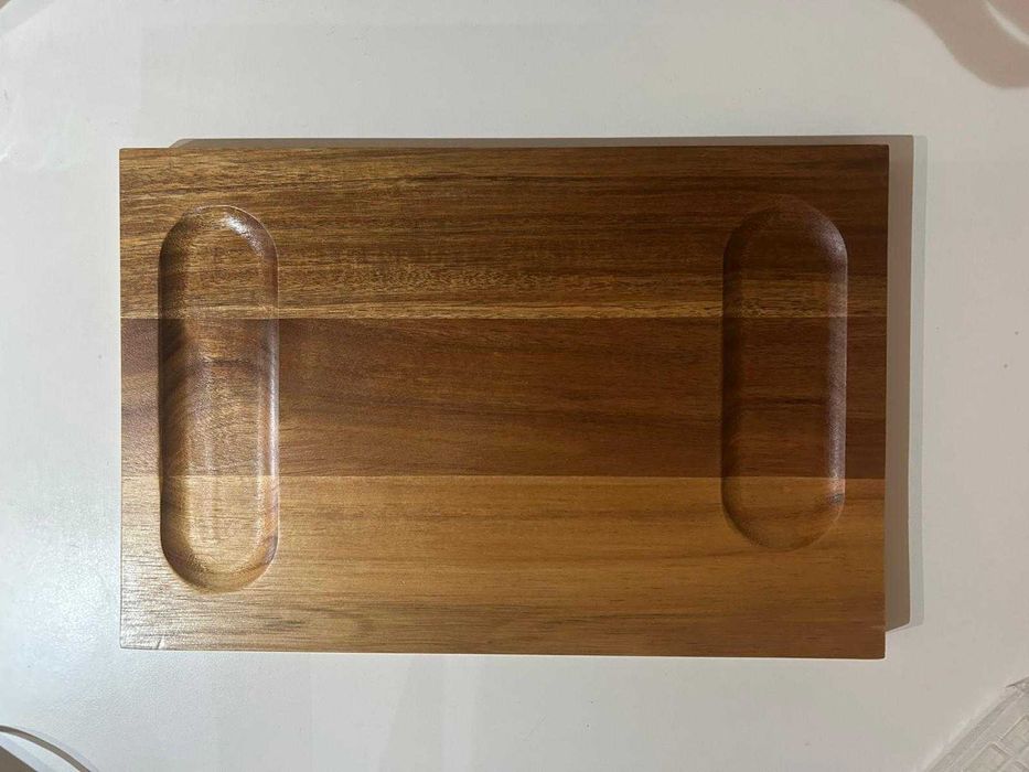 Set platou pentru prezentare, charcuterie  tava branzeturi, farfurie din lemn, pentru branzeturi cutite otel, dreptunghiular,41x27x3 cm