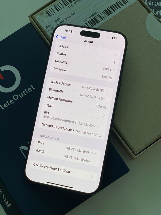 iPhone 16 Pro Max 1TB Black Titanium – Grade Premium | 100% Батерия (14 цикъла) | 2 Години Гаранция