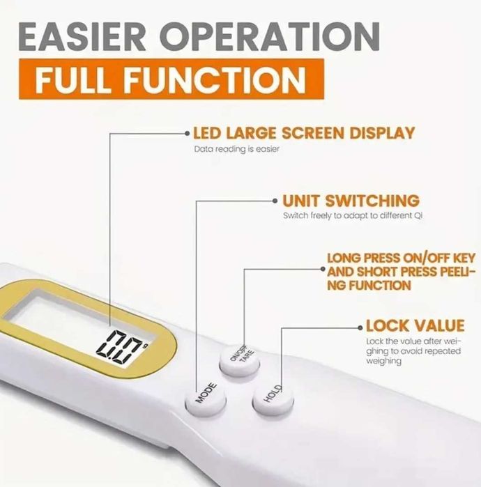 Цифрова кухненска везна с лъжица и LCD дисплей, прецизно измерване
