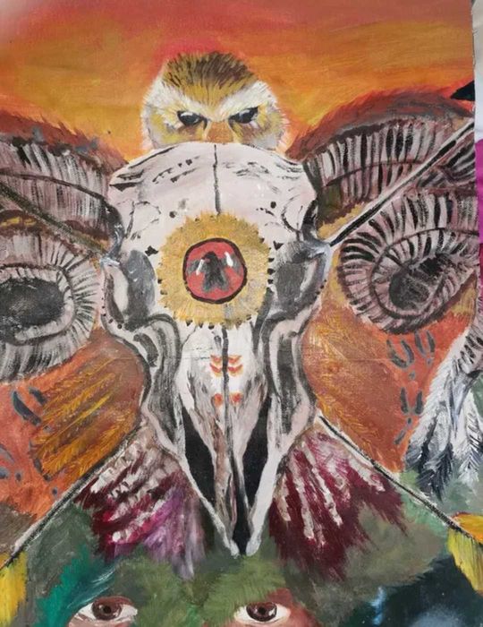 Tablou, pictura originala ulei pe pânză, cal și casă în flăcări