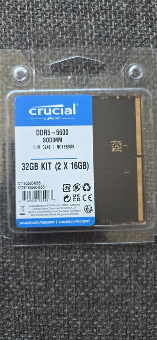 Memoria RAM Crucial DDR5 32Gb 5600 CL46 Sodimm CT2K16G56C46S5