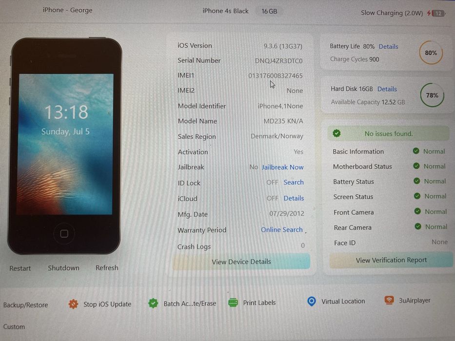 Iphon 4s 16gb baterie 80% 150lei