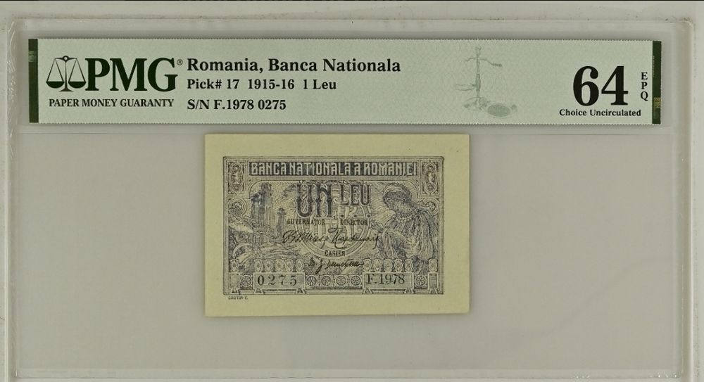 Bancnote gradate PMG 1 leu & 2 lei 1915