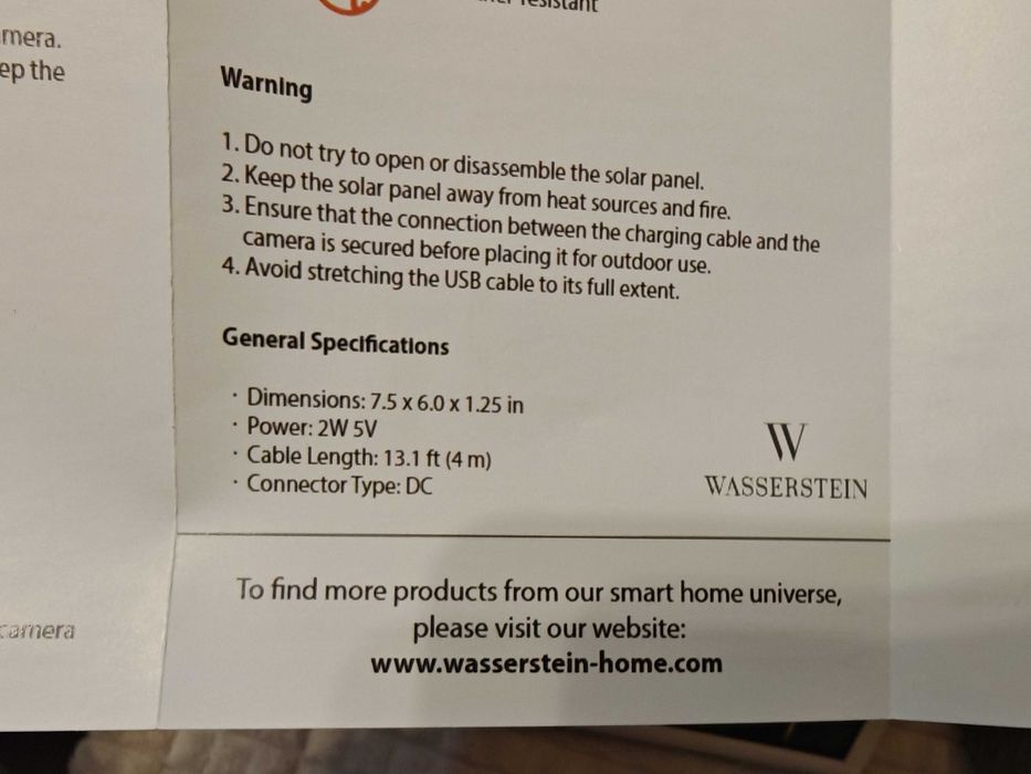 Wasserstein Solar Panel за Ring камери USB-C + стойка Соларен панел за външни камери