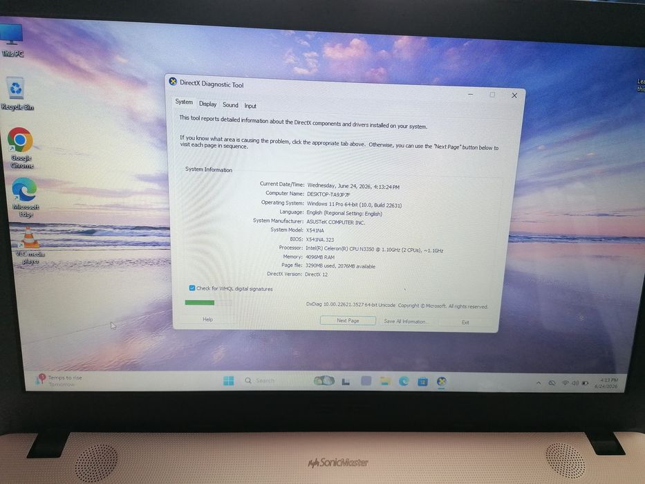 Laptop Asus A541N  4gb ram