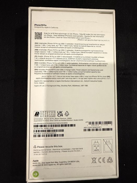 Iphone 16 pro, Black Titanium, 128 gb