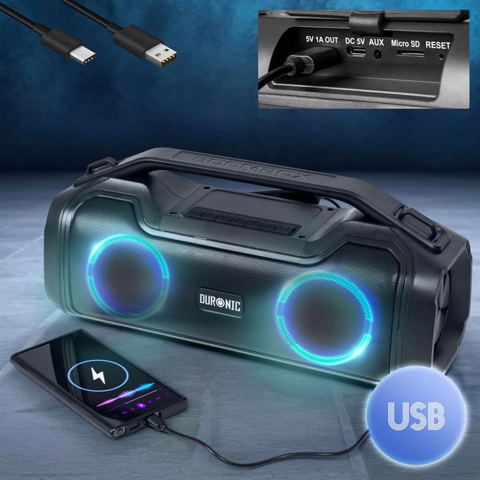 Duronic Boombox BX48, Bluetooth тонколона, IPX5 RGB