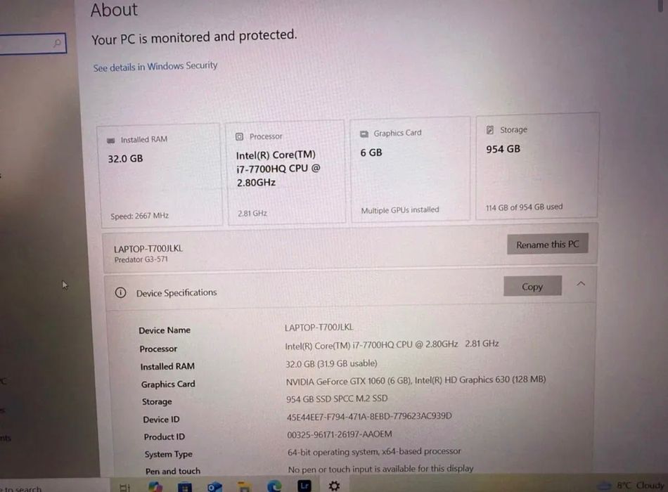 Laptop predator acer