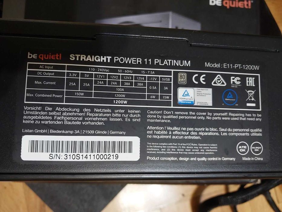 1200W 80+Platinum - BeQuiet Straight Power 11, Cooler Master V1200