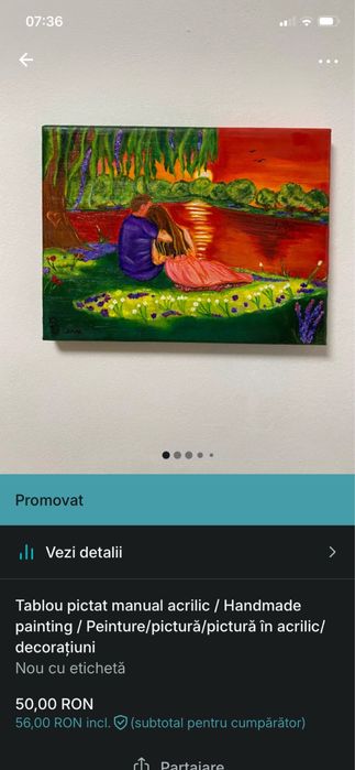 Vând tablou pictat manual,trimit doar prin vinted