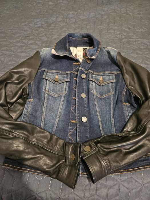 Дънково яке с кожени ръкави