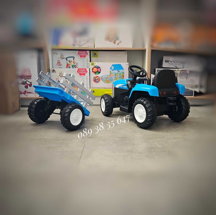 ТОП ЦЕНА!НОВО!Акумулаторен трактор с ремарке Dallas BLUE с 12V батерия