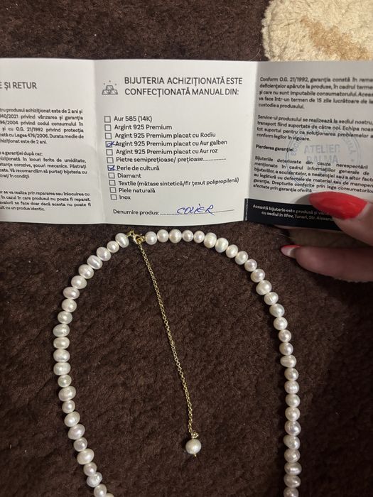 Colier Loor perle de cultura argint placat cu aur