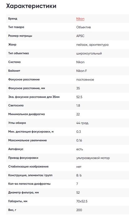 Объектив Nikon 35 мм, 1.8