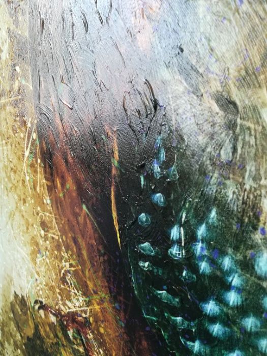 Картина Репродукция- Птиц-Рибарче Ръчно Нанесен Релеф