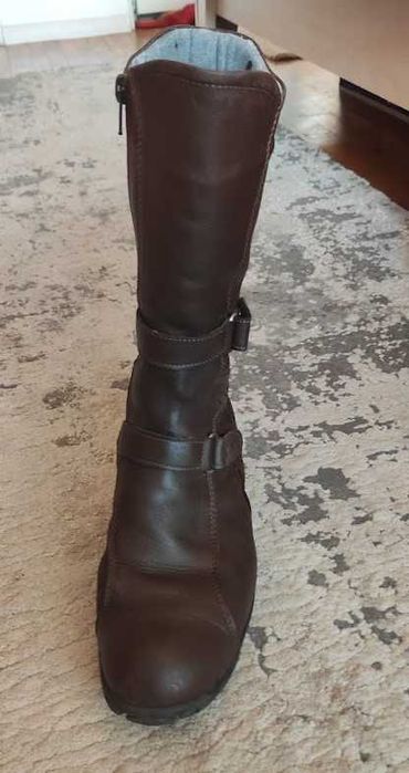 Дамски боти, тъмнокафяви, естествена кожа, 37