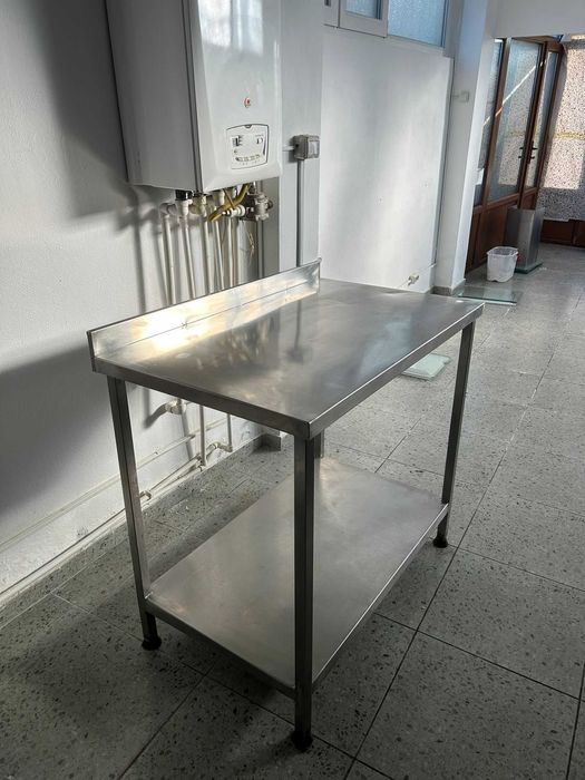 Masa Inox cu polita si rebord 100x60