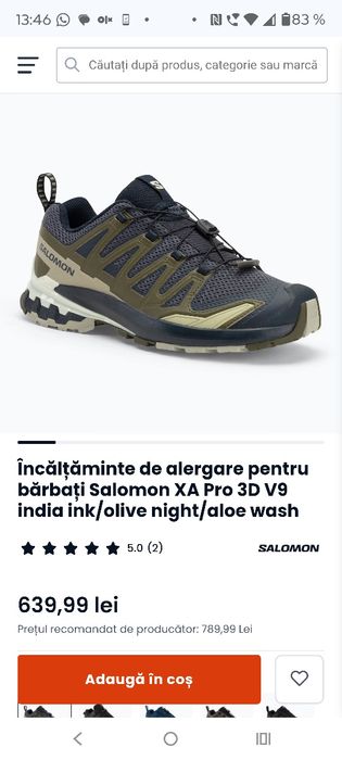 Semighete pt alergare, treking, bărbați, mar. 44,  Salomon XA Pro 3D V9