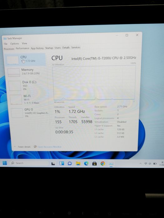 Laptop Lenovo, i5-7200, ram 8gb, ssd 256gb, bat 3ore