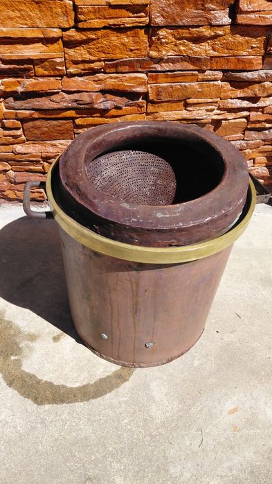 Oala cupru, alama cu sita si capac 30 litri